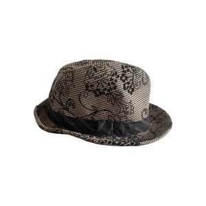 Y2K Vintage Cloth Trilby Fedora Hat Floral Embroidered Houndstooth Festival